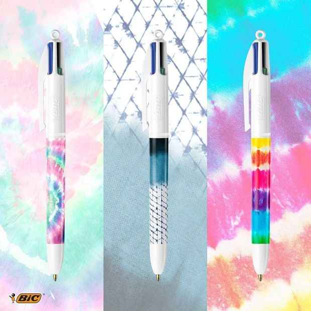 3 Pack BIC 4 Colours Tie Dye Ballpoint Pens