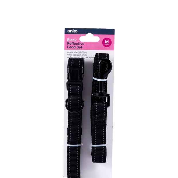 Anko Black Reflective Collar and Lead Set - Medium