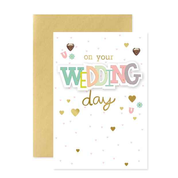 Wedding Card - Gold Hearts Design