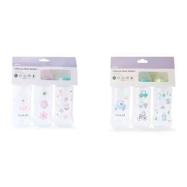 Anko 3 Pack Narrow Neck Bottles - Assorted