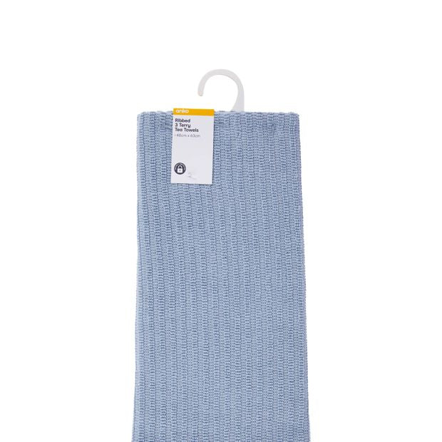 Anko 3 Pack Blue Ribbed Terry Tea Towels