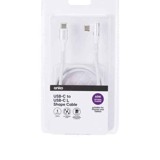 Anko 1m USB C-USB C L Shape Cable