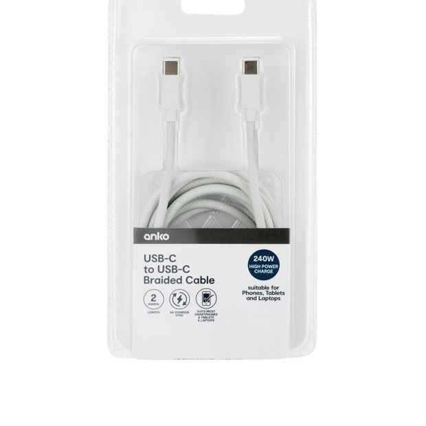 Anko 240W Braided Cable 2m