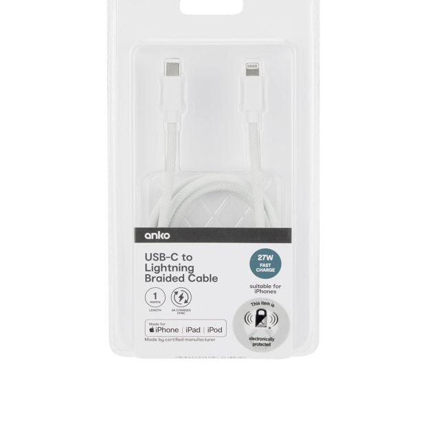 Anko USB-C to Lightning Braided Cable - 1m - White