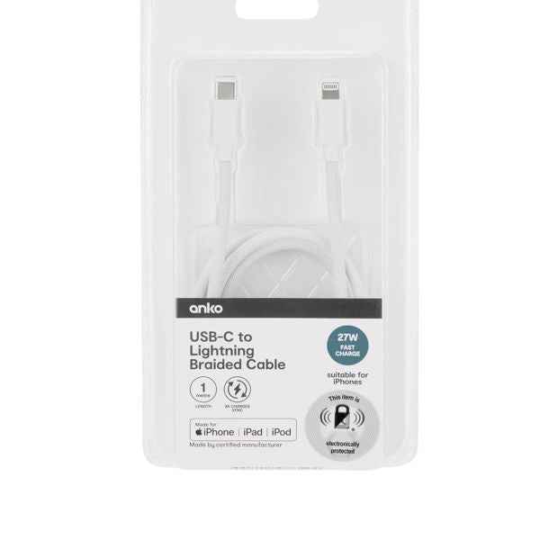 Anko USB-C to Lightning Braided Cable - 1m - White