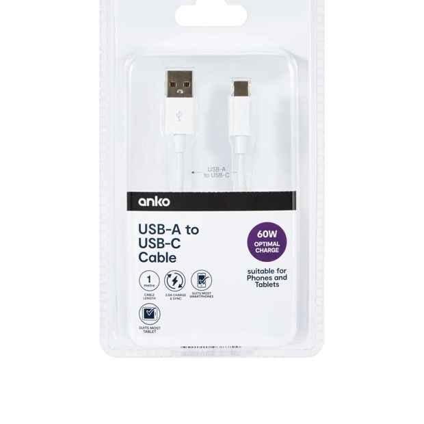 Anko USB-A to USB-C Cable - 1m - White
