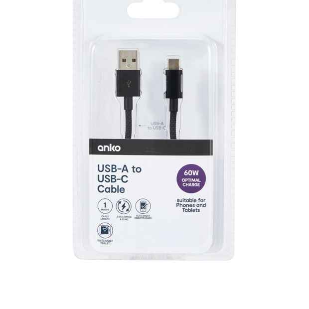 Anko USB-A to USB-C Cable - 1m - Black