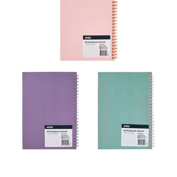 Anko A5 Notebook Animals 80gsm 120 Pages - Assorted