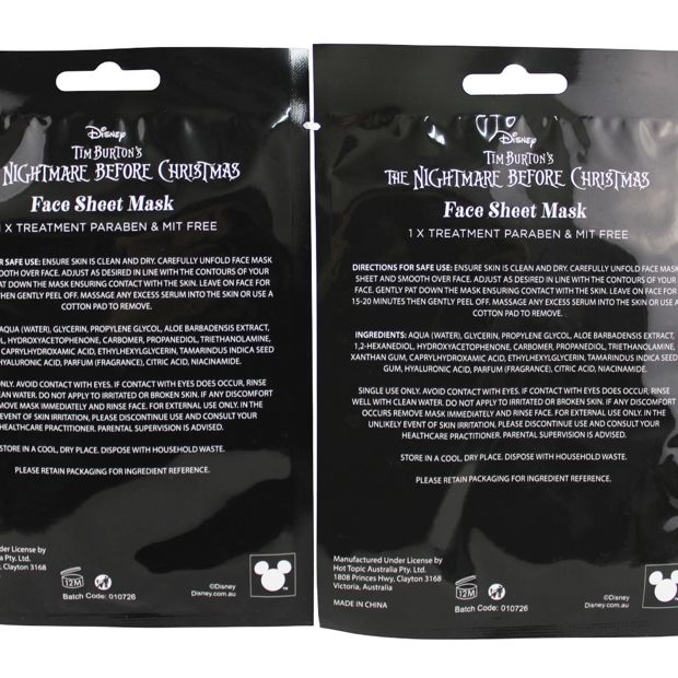 Disney Tim Burton’s The Nightmare Before Christmas Face Sheet Mask Duo - Strawberry Scented