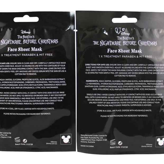 Disney Tim Burton’s The Nightmare Before Christmas Face Sheet Mask Duo - Strawberry Scented