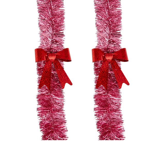 Anko 6m Pink with Red Bow Christmas Tinsel
