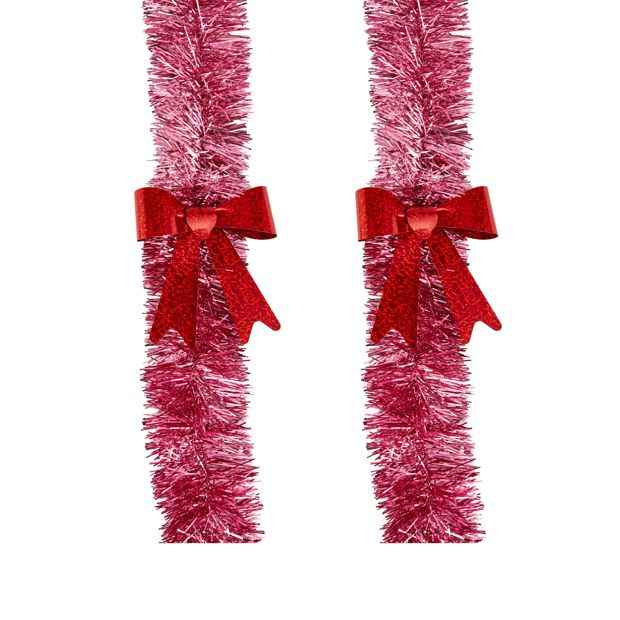 Anko 6m Pink with Red Bow Christmas Tinsel