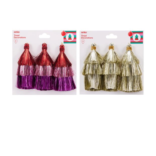 Anko 3 Pack Tinsel Decorations - Assorted