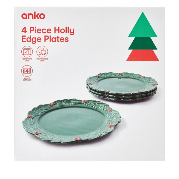 Anko 4 Piece Holly Edge Plates