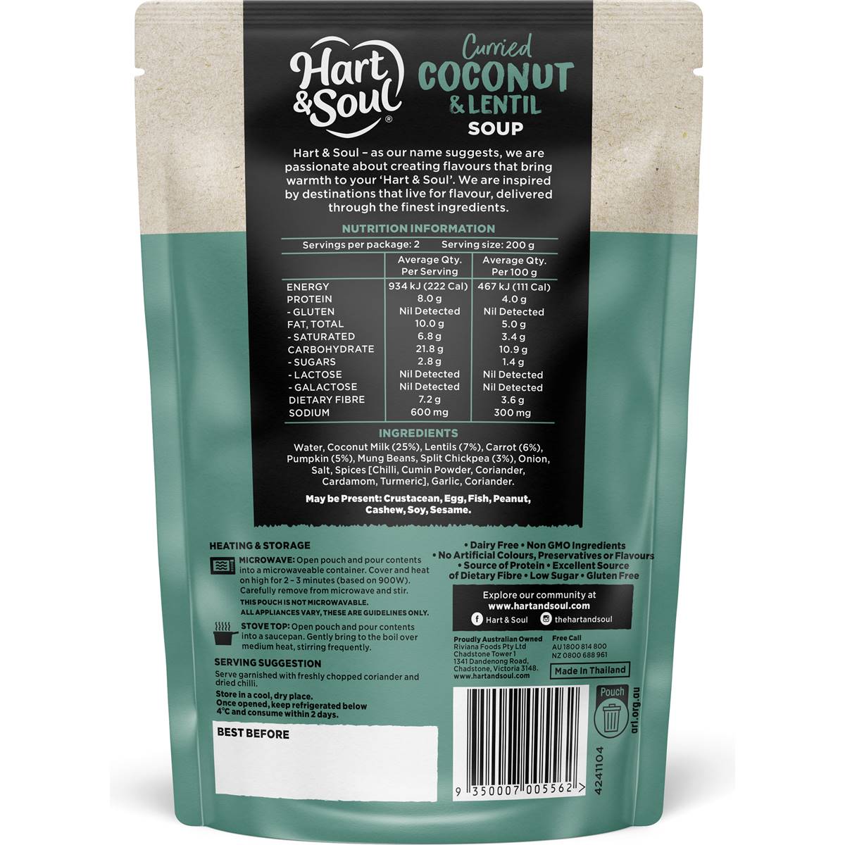 Hart & Soul Coconut & Lentil Soup 400g