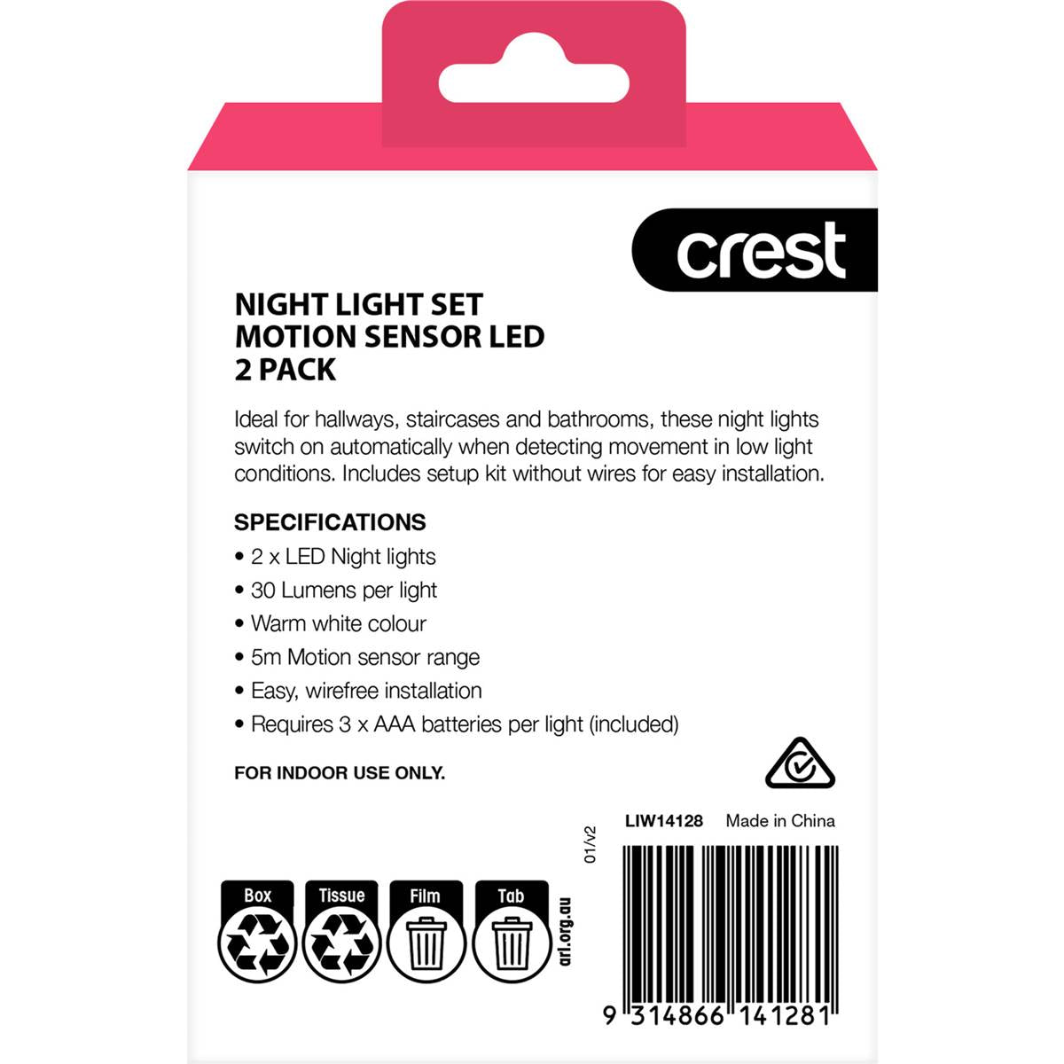 Crest Motion Sensor LED Night Light Set Warm White 2 pack