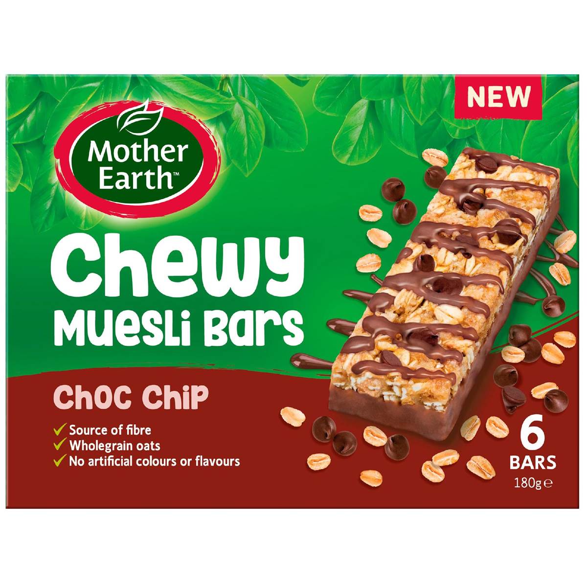 Mother Earth Chewy Muesli Bars Choc Chip 180g