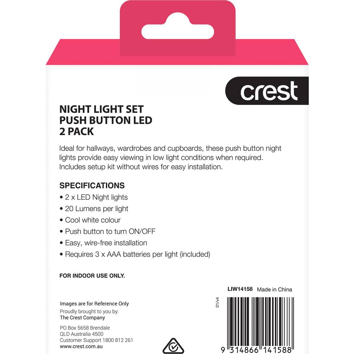 Crest Night Light Set Push Button LED 2 pack