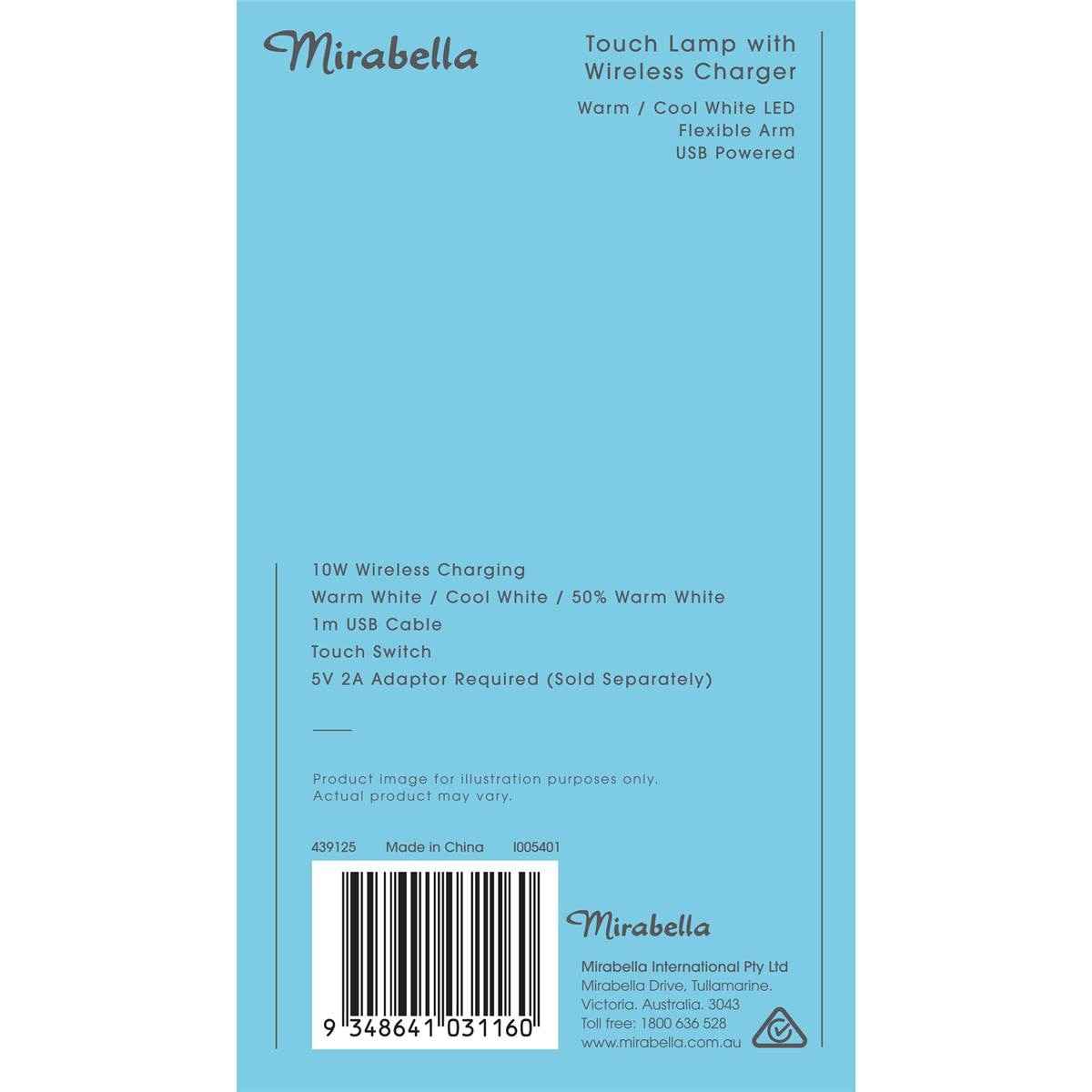 Mirabella Touch Lamp With Wireless Charger each