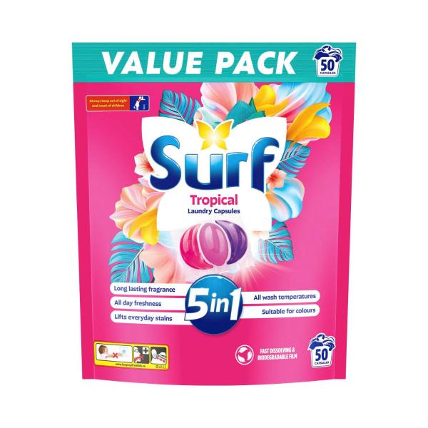 SURF LAUNDRY LIQUID CAPSULES TROPICAL 50 PACK