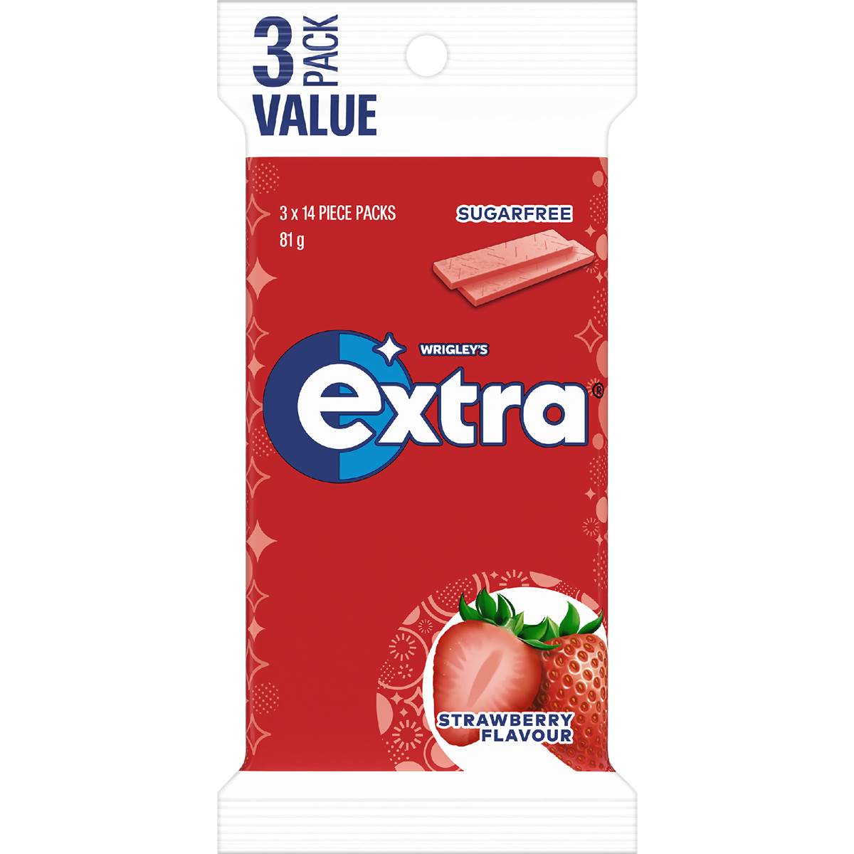 Extra Strawberry Sugar Free Chewing Gum Multipack 42pc 3x27g