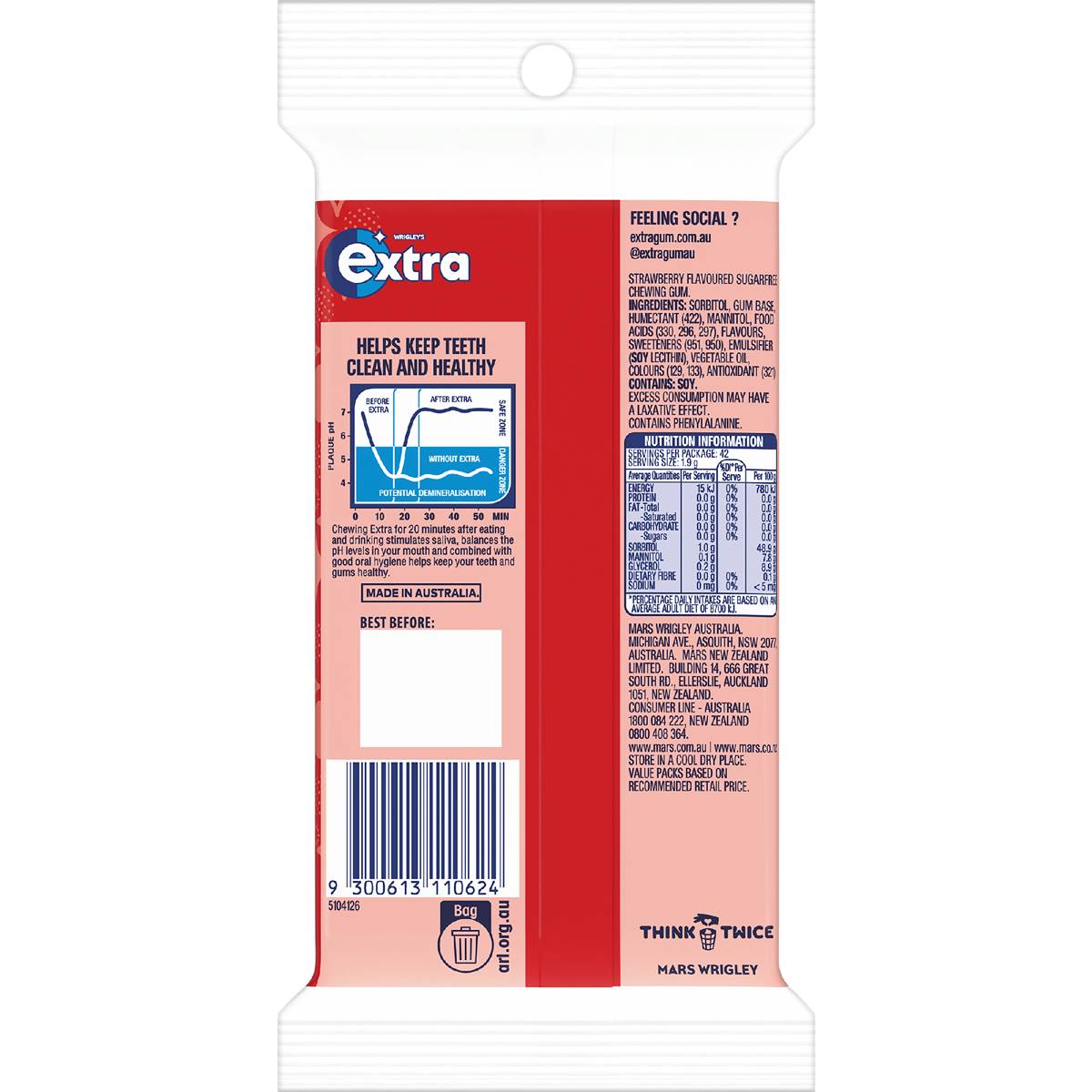 Extra Strawberry Sugar Free Chewing Gum Multipack 42pc 3x27g