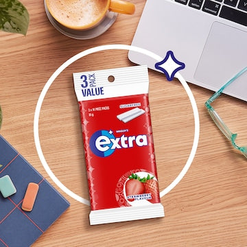 Extra Strawberry Sugar Free Chewing Gum 14 Pieces 3 pack