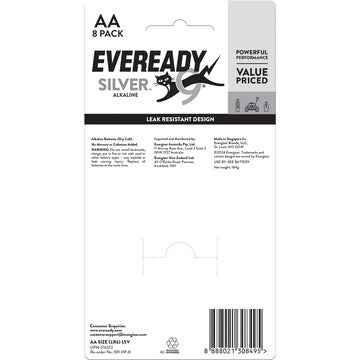 Eveready Silver AA Alkaline Batteries 8 pack