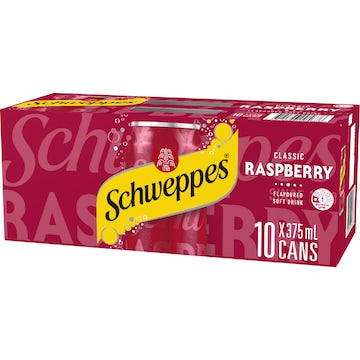 Schweppes Traditional Raspberry Soft Drink Cans 375mL x 10 pack