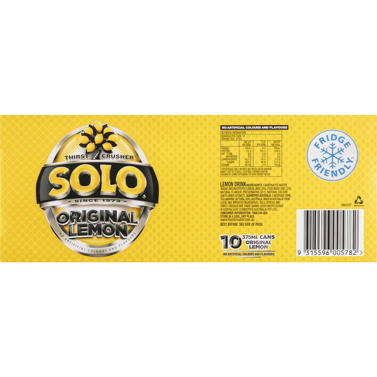 Solo Thirst Crusher Original Lemon Soft Drink Cans Multipack 375ml x 10 Pack