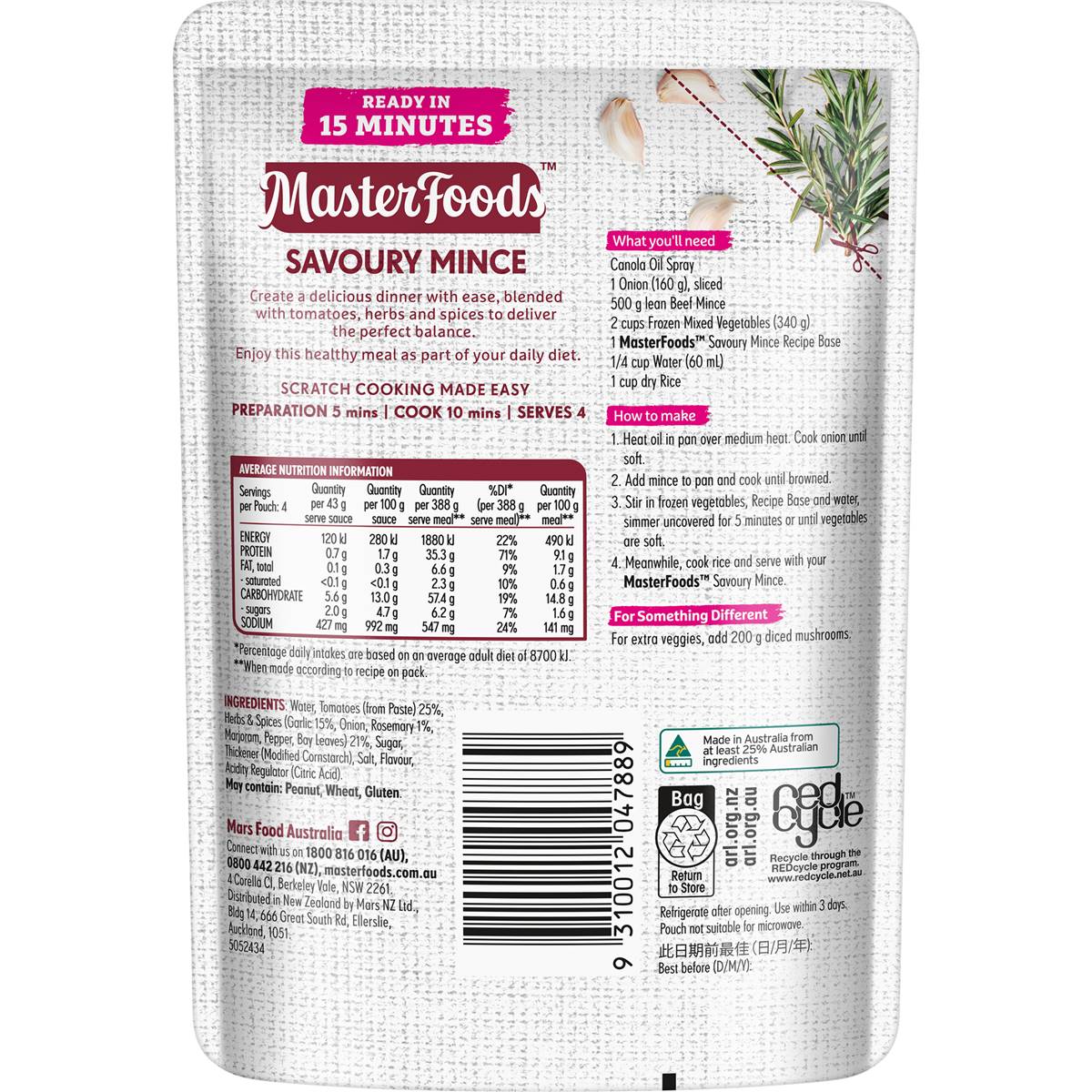 MasterFoods Savoury Mince Recipe Base 175g