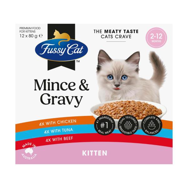 FUSSY CAT GRAIN FREE TWICE AS TASTY KITTEN MINCE WET CAT FOOD 12X80G