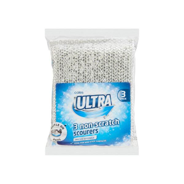 COLES ULTRA NON-SCRATCH MESH SPONGE SCOURERS 3 PACK