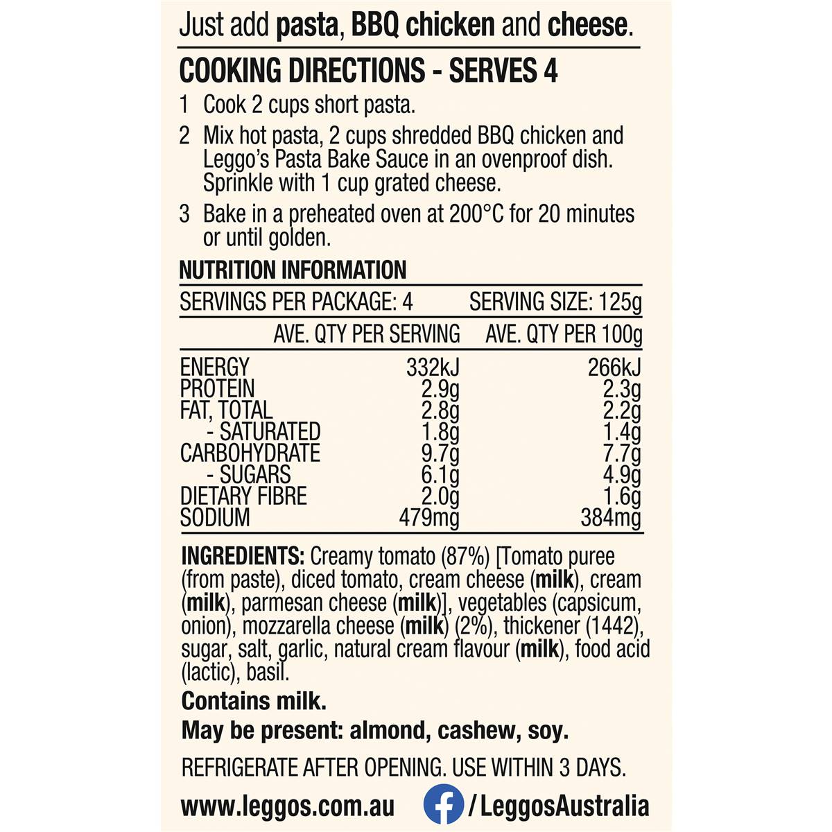 Leggo's Creamy Tomato & Mozzarella Pasta Bake Sauce 500g
