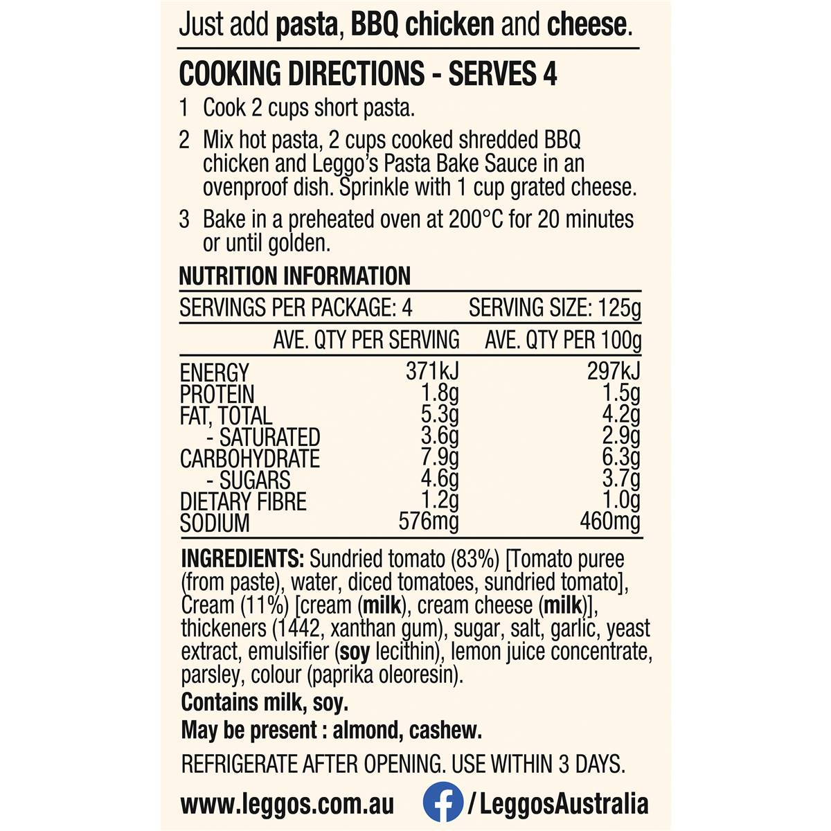 Leggo's Creamy Sundried Tomato & Garlic Pasta Bake Sauce 500g