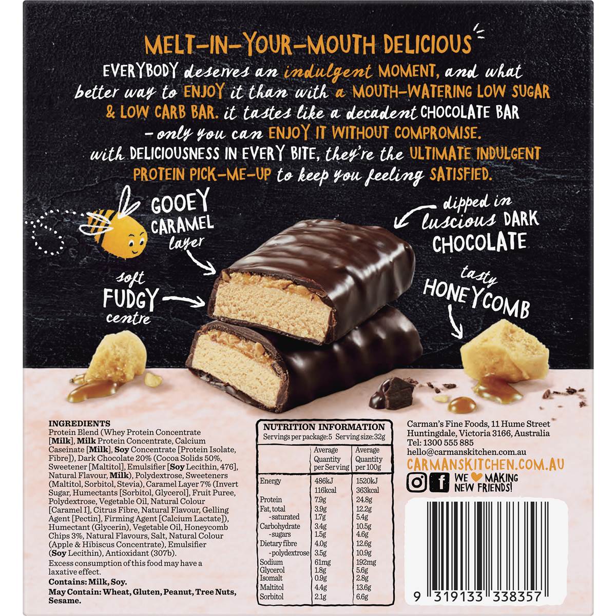 Carman's Low Sugar Low Carb Bar Honeycomb Whip 160g