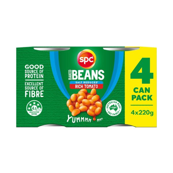 SPC CANNED 4 PACK:BAKED BEANS SALT REDUCED:.:880 GRAM