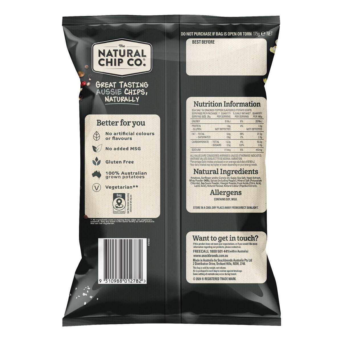 The Natural Chip Co Sea Salt & Cracked Pepper 175g