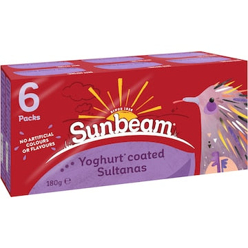 Sunbeam Yoghurt Coated Sultana 180g 6 pack