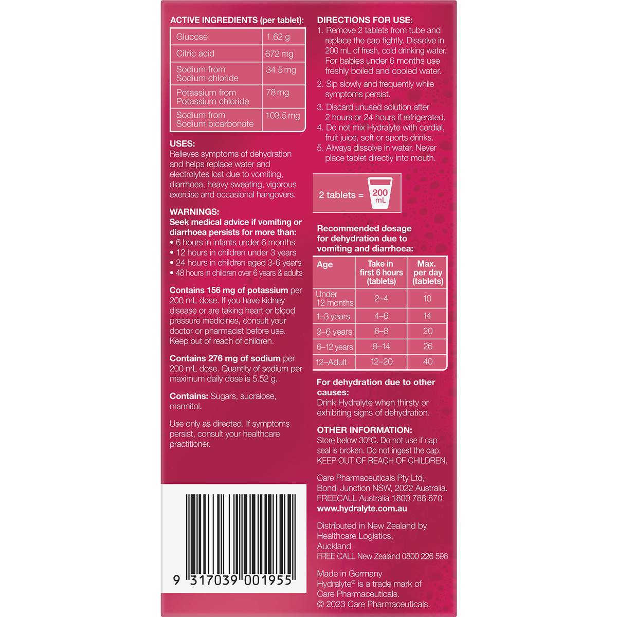 Hydralyte Effervescent Electrolyte Tablets Strawberry Kiwi 40 pack