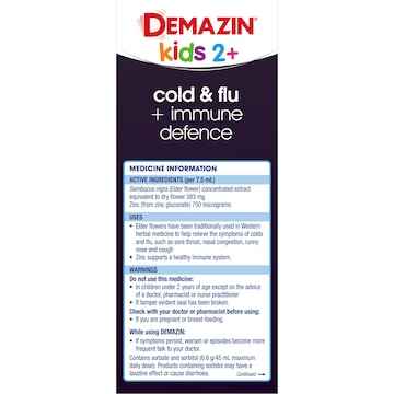 Demazin Kids 2+ Cold & Flu + Immune Defence Oral Liquid 200mL