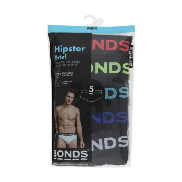 BONDS MENS HIPSTER BRIEFS SIZE L 5PK