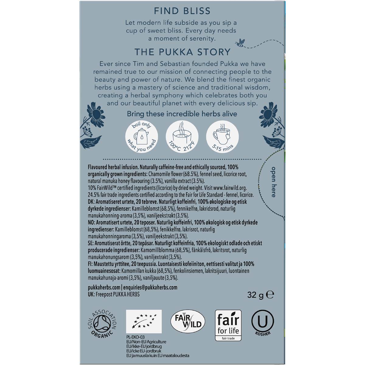 Pukka Chamomile Vanilla & Manuka Honey Herbal Tea Sachets 20 pack