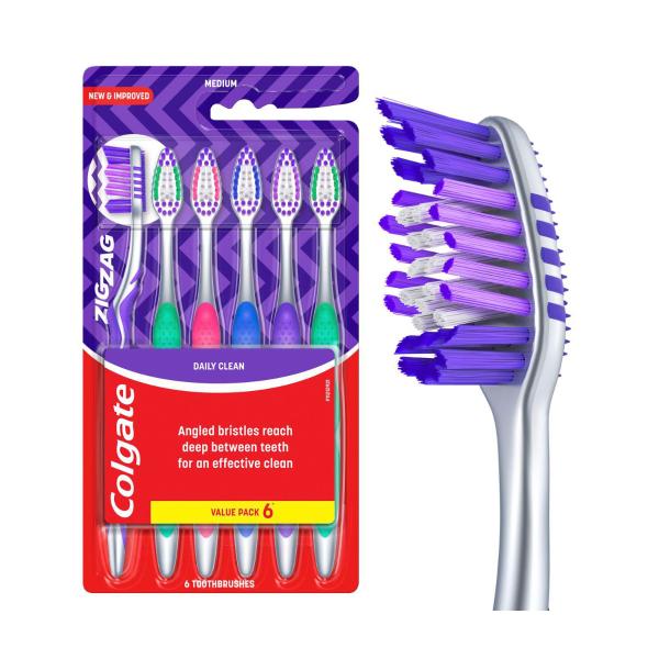 COLGATE TOOTHBRUSH ZIG ZAG MEDIUM 6PK:ZIG ZAG:.:6 PACK