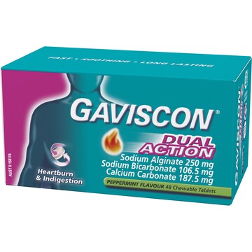 Gaviscon Dual Action Heartburn & Indigestion Chewable Tablets 48 pack