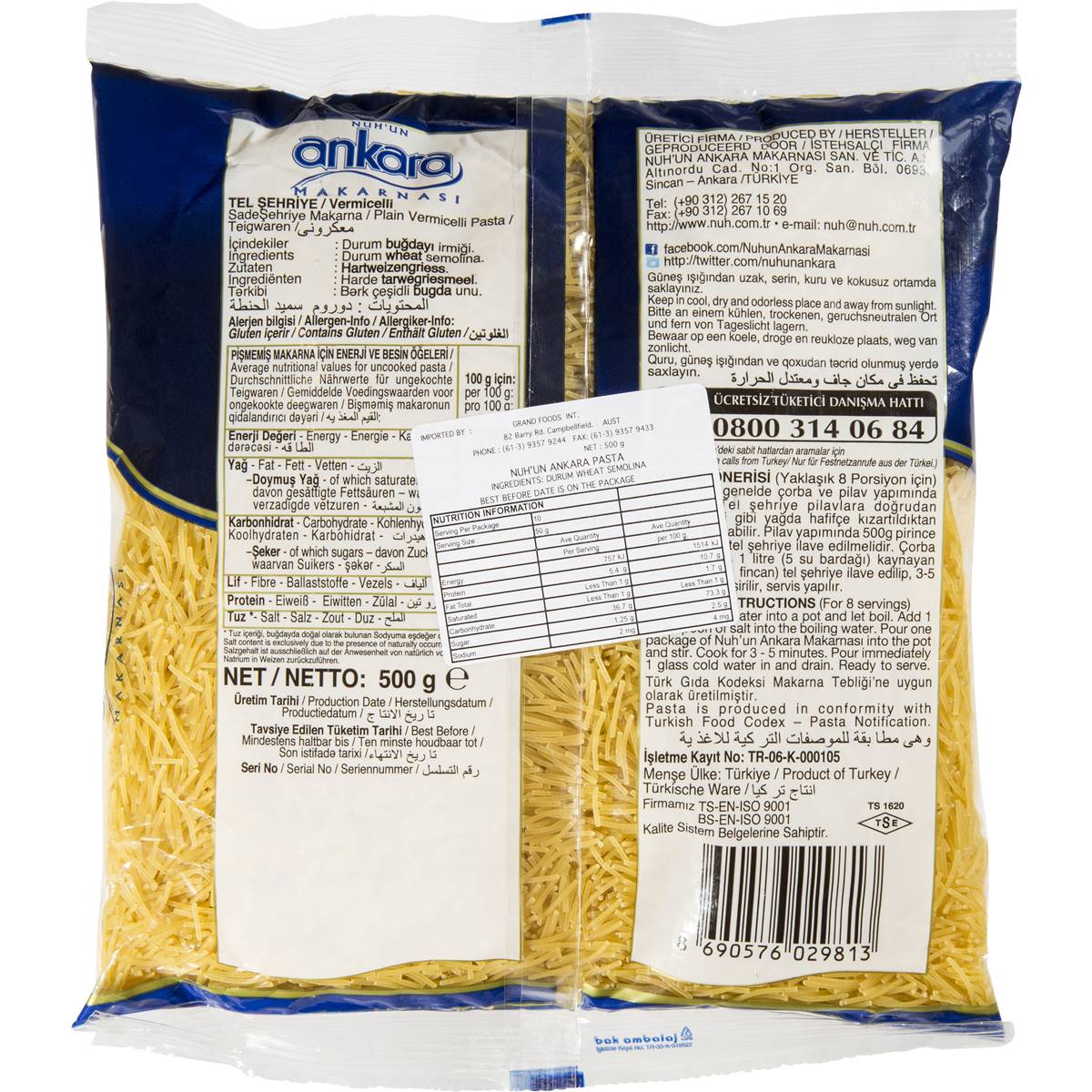 Nuh'Un Capellini Tel Sehriye Pasta 500g