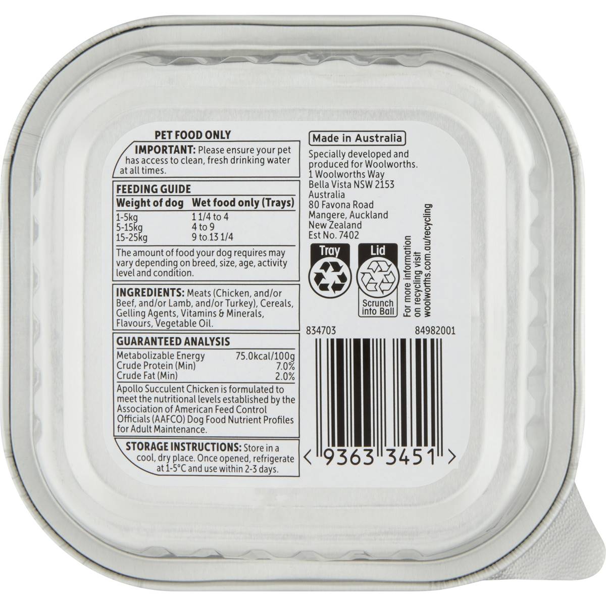 Apollo Wet Dog Food Succulent Chicken 100G