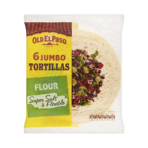 OLD EL PASO JUMBO TORTILLAS 6 PACK 450G