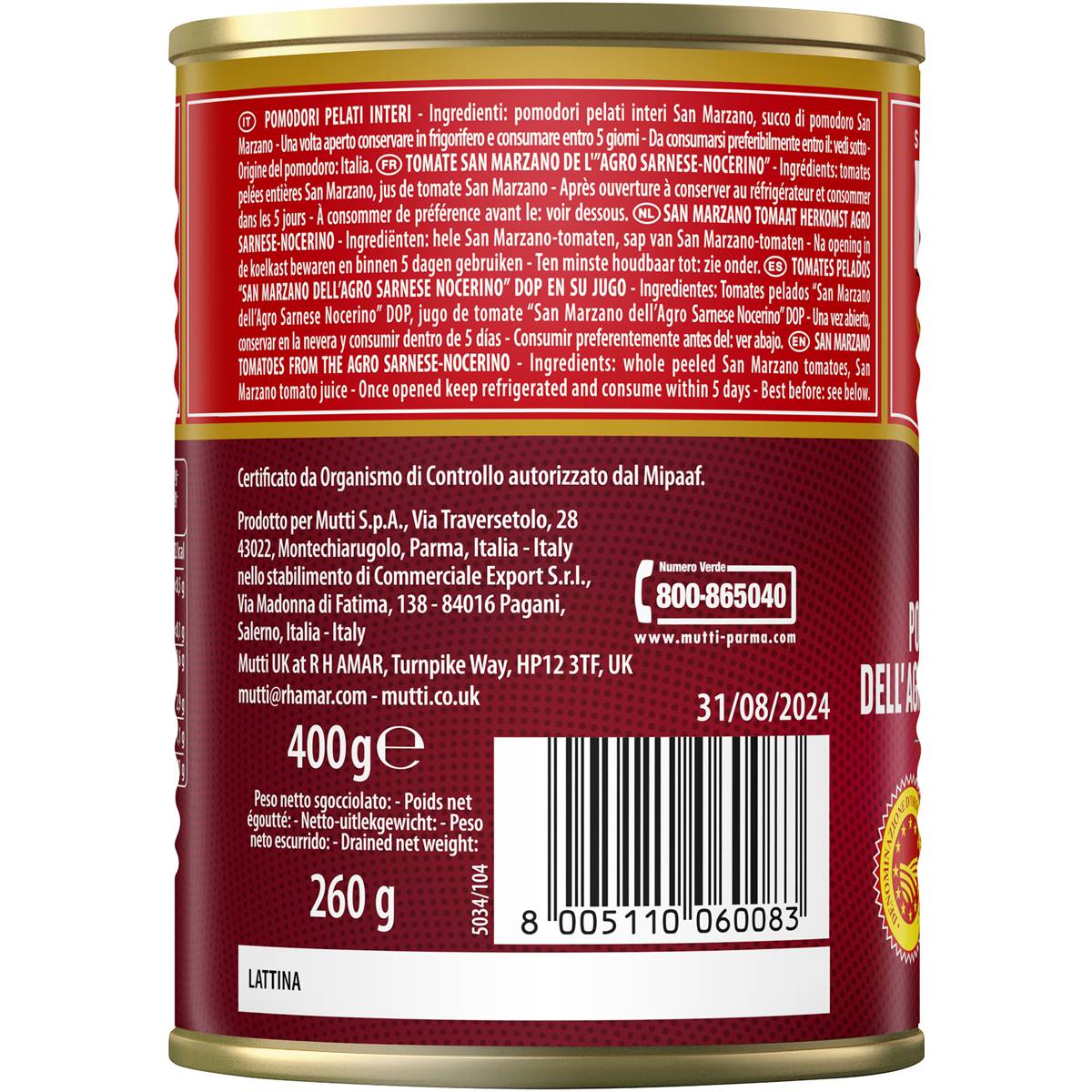 Mutti Pomodoro San Marzano Tomatoes 400g