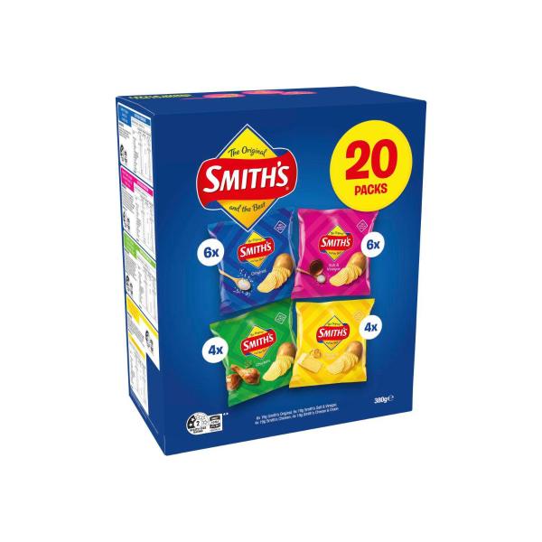 SMITHS CRINKLE CUT CHIPS LUNCHBOX MULTIPACK 20PK 380G